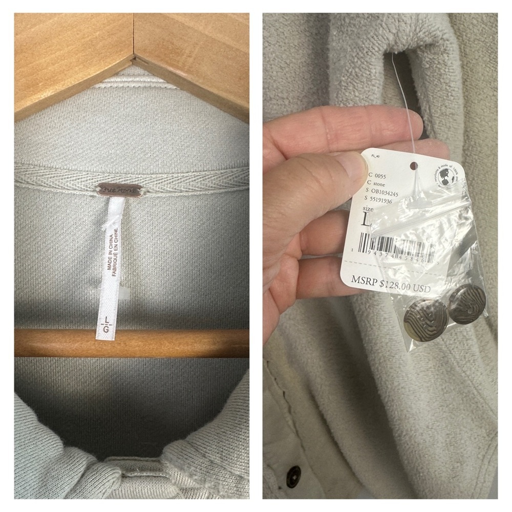 NEW Free People Ruby Jacket in Stone Large Brushed Knit Distressed Pockets Cozy - Picture 16 of 16
